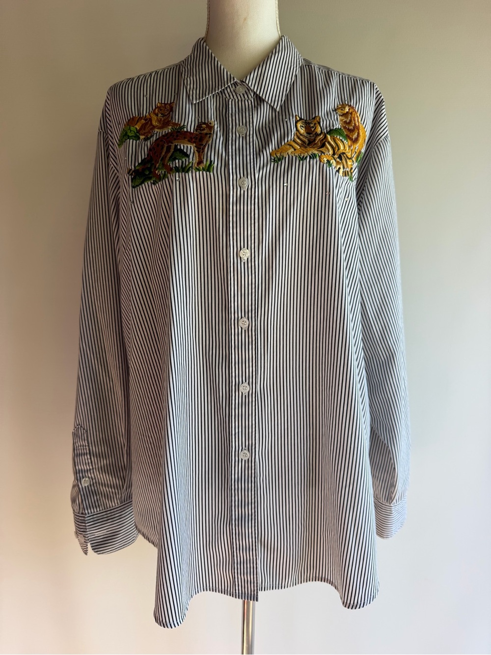 Vintage The Quacker Factory Embroidered Big Cat Button Down - sz 2X